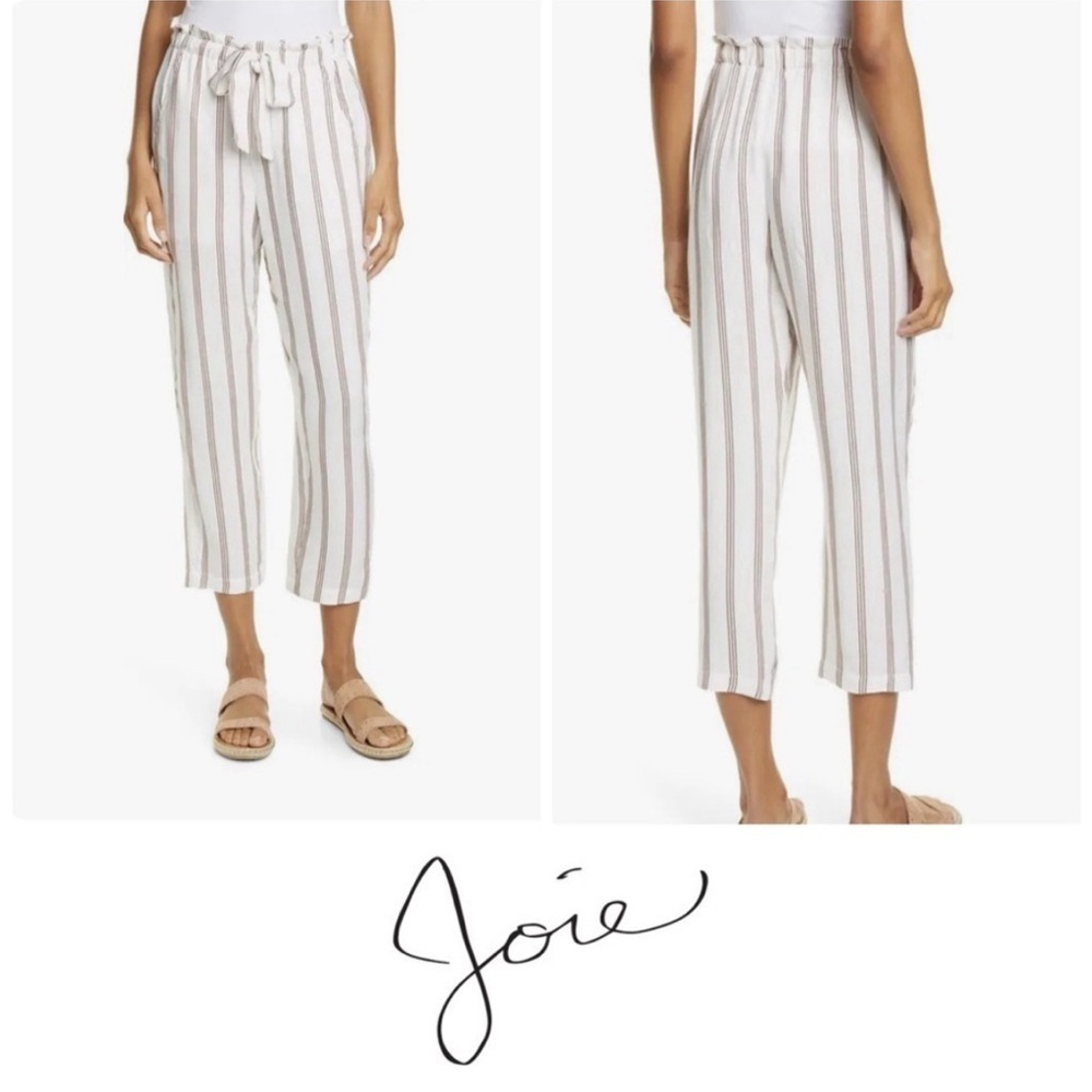 Joie Cavell Stripe Tie/Drawstring Waist High Waisted Ankle Pants in Size…